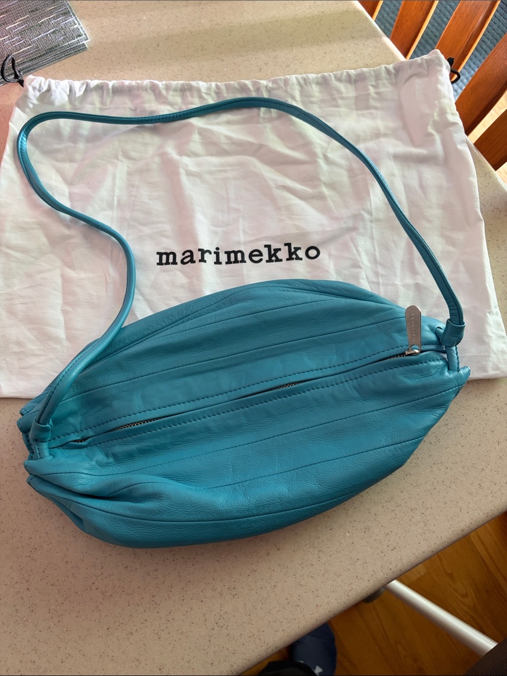 Marimekko Karla Turquoise Blue Leather Crossbody Bag